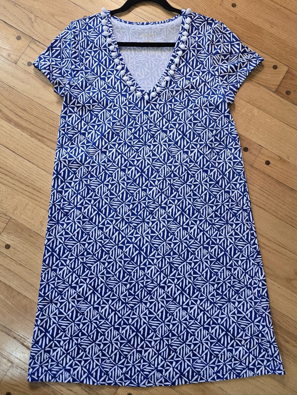 Lilly Pulitzer Etta V-Neck Pima Cotton Dress Blue Geometric, Medium